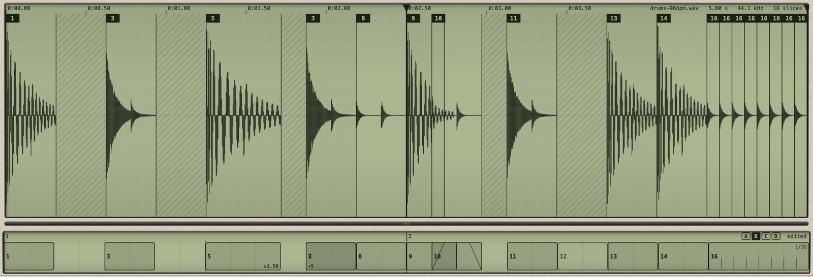 Variation B on the Sample screen with its left part marker moved to bar 2